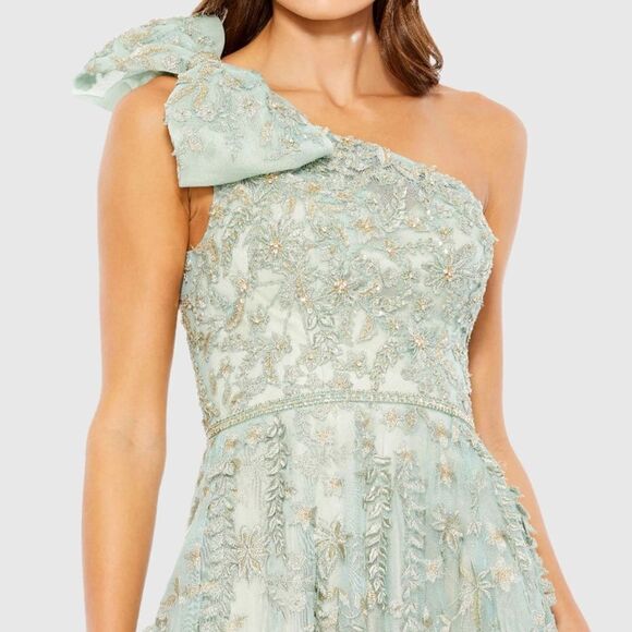 MAC DUGGAL 11177 Green Embellished Bow One Shoulder A Line Gown 10 - Picture 4 of 16